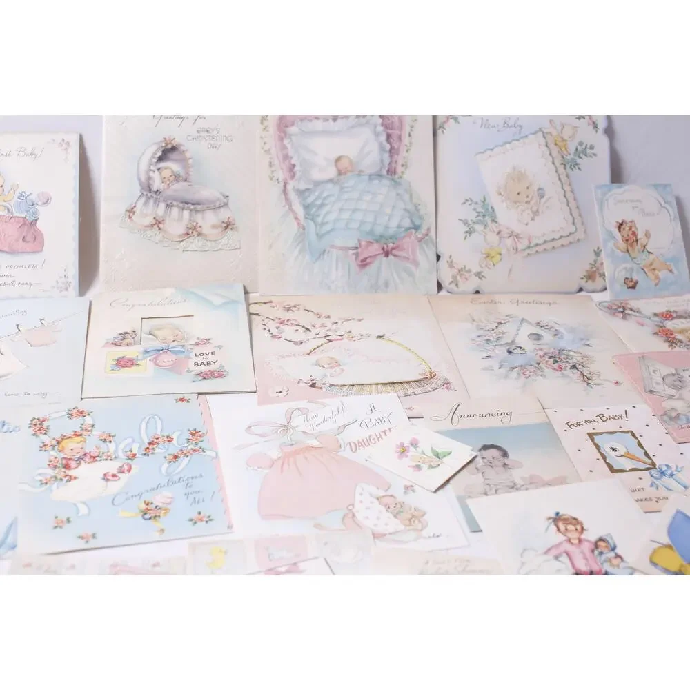 40s 50s New Baby Greeting Card Lot Scrapbooking Craft Collectible~260612-WH 1112